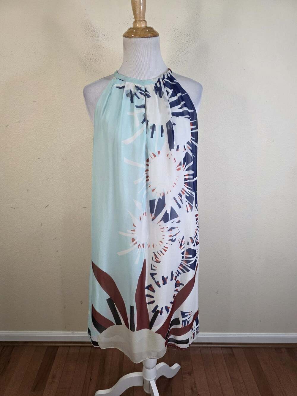 Diane von Furstenberg DVF Lainey Silk Chiffon Halter Shift Dress Geometric 4